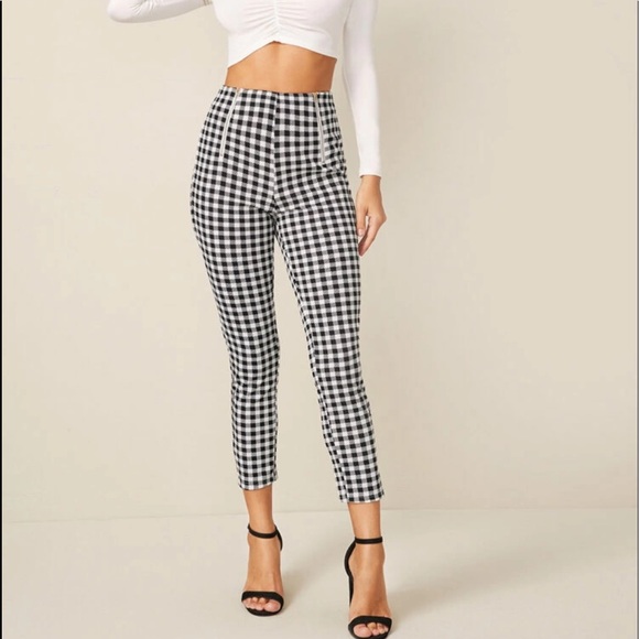 Pants - Zip detail gingham skinny pants